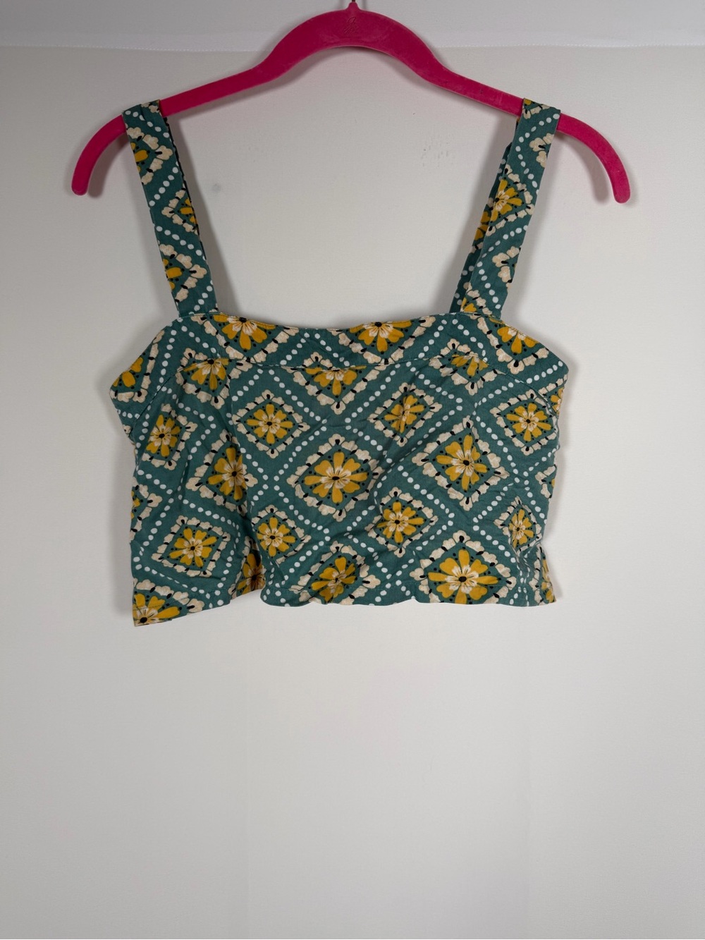 O'Neill Teal and Yellow Floral Square-Neck Crop Top - Beachy, boho
